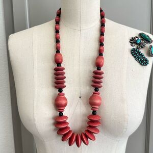 Chic Red Geometric Wood Beaded Statement Necklace